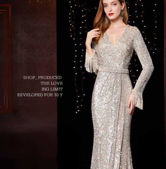 Long Sleeve Ladies Evening Dress Sequin - Image 4