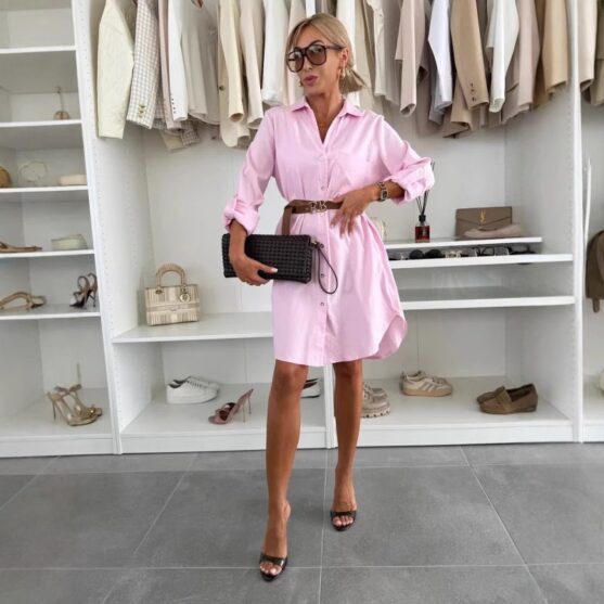 Casual Mini Belted Shirt Dress for Women - Image 4