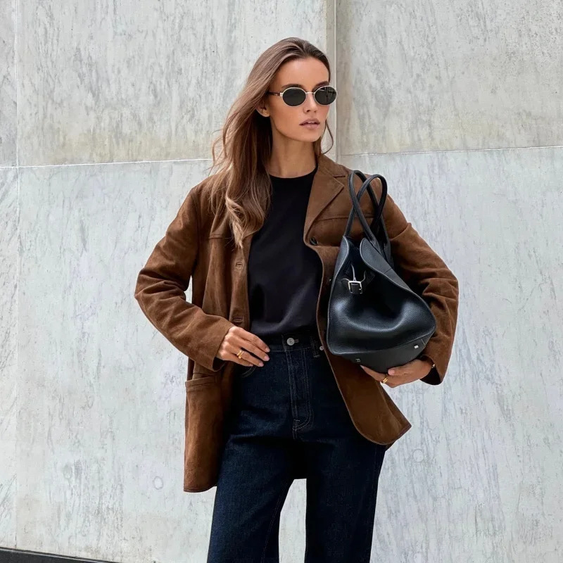 Women's Suede Button-Up Jacket