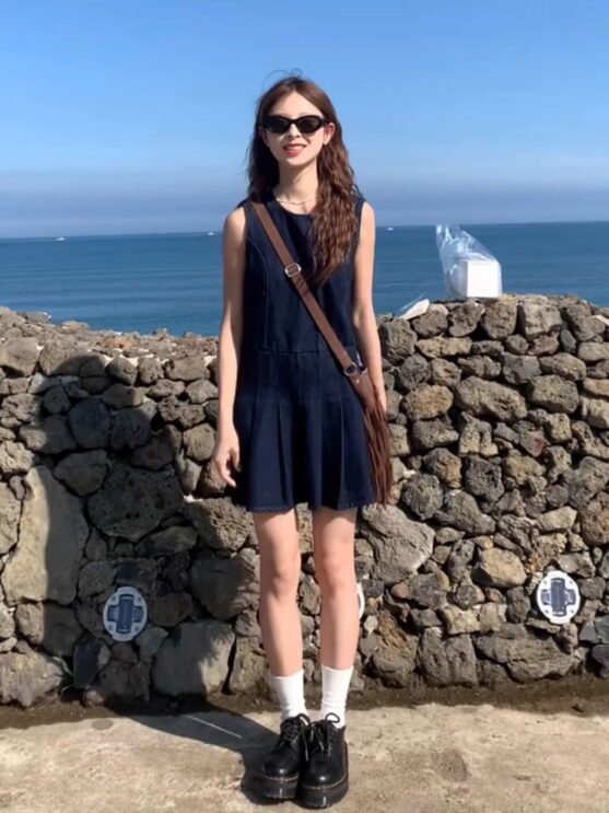 Casual Navy Blue Sleeveless Mini Dress for Women - Image 2