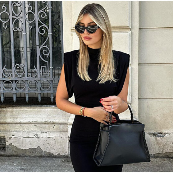 Women Black Bodycon Midi Dress - Image 2