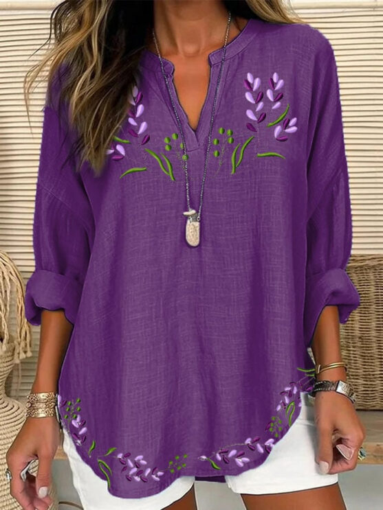 Long sleeve women's plus size floral blouses - Image 4