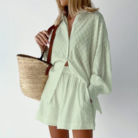 Cotton Button-Up Shirt and Shorts Set - Image 7