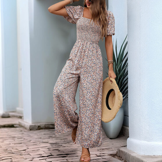 Smocked Floral Wide-Leg Jumpsuit - Image 5