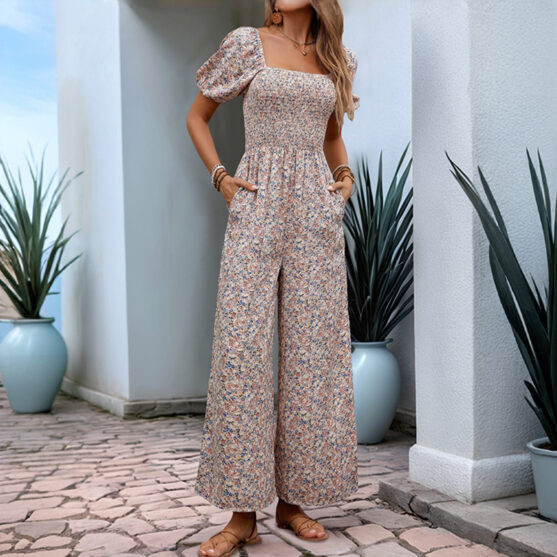 Smocked Floral Wide-Leg Jumpsuit - Image 3