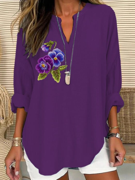 Long sleeve women's plus size floral blouses - Image 9