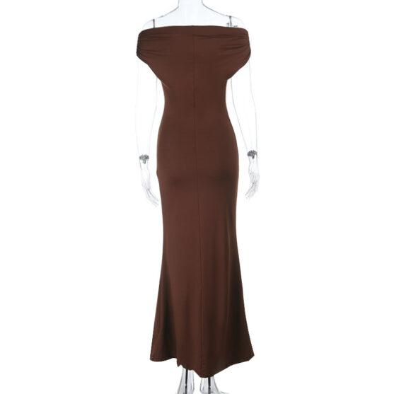 Maxi Women Brown Off Shoulder Evening Dress - Image 2