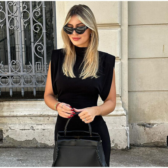 Women Black Bodycon Midi Dress - Image 3