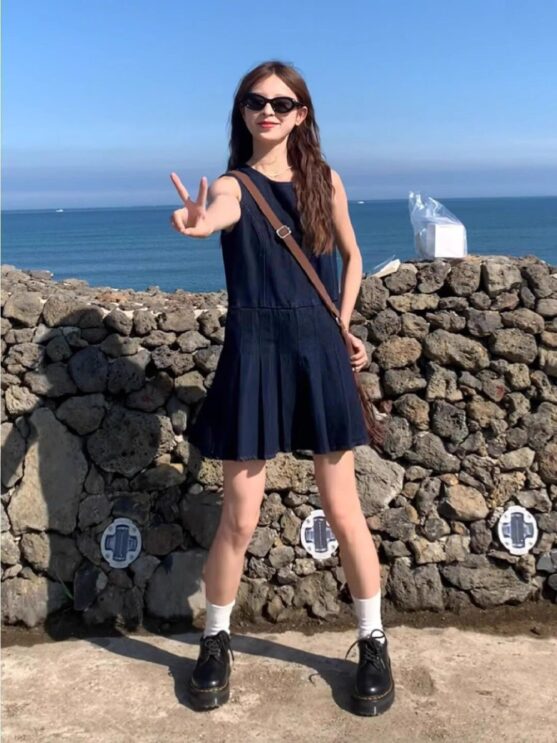 Casual Navy Blue Sleeveless Mini Dress for Women - Image 3