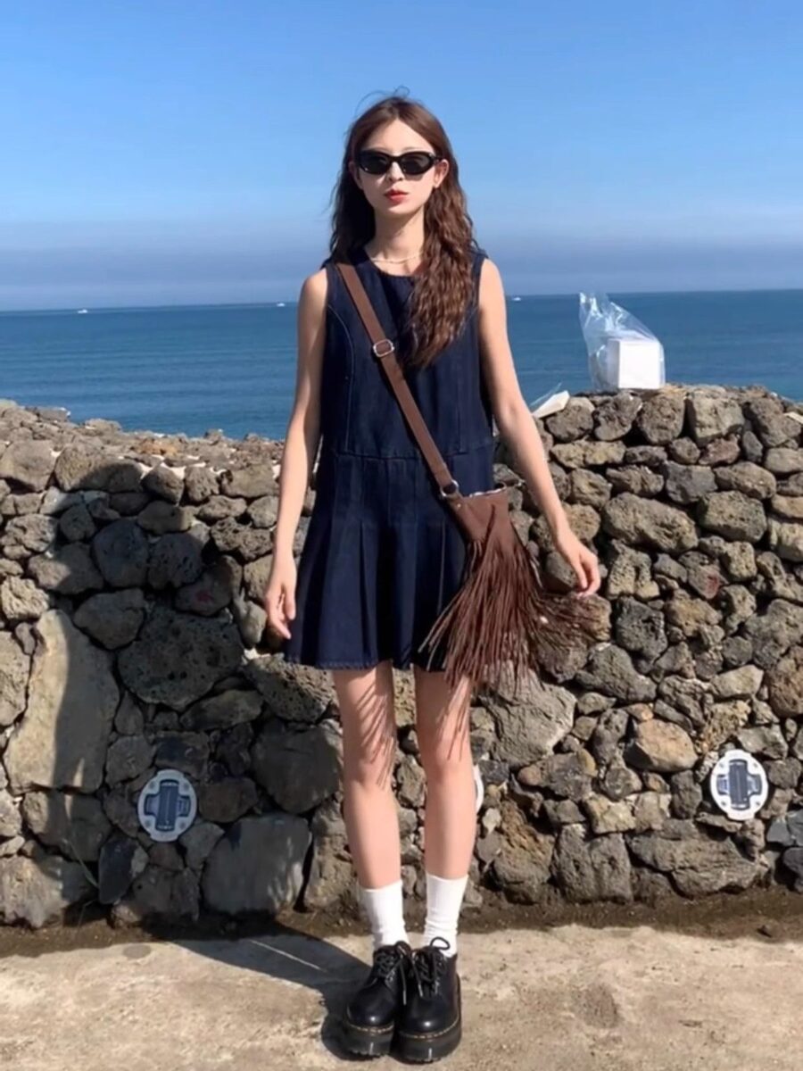 Casual Navy Blue Sleeveless Mini Dress for Women