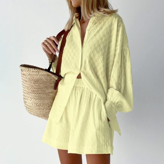 Cotton Button-Up Shirt and Shorts Set - Image 6