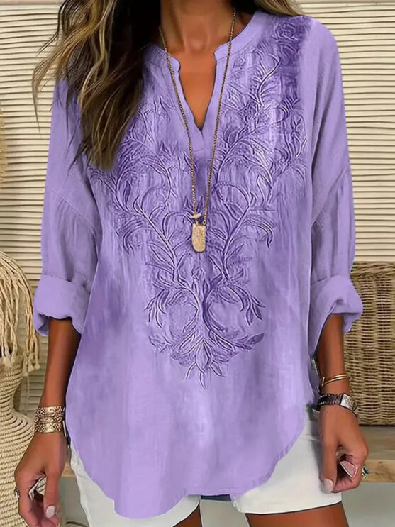 Long sleeve women's plus size floral blouses - Image 5