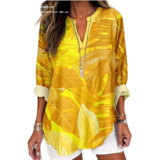 Long sleeve women's plus size floral blouses - Image 3