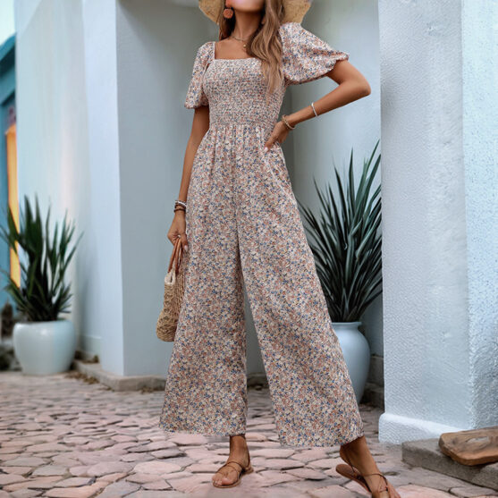 Smocked Floral Wide-Leg Jumpsuit - Image 4