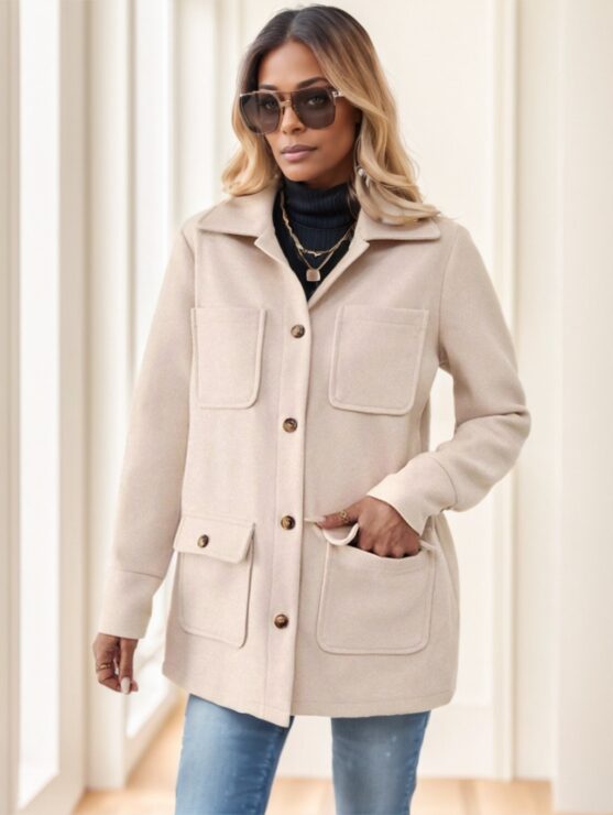 Women's Beige Button-Up Utility Jacket - Image 4