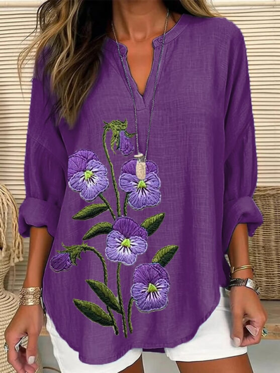 Long sleeve women's plus size floral blouses - Image 8