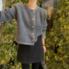 Women chic gray knit cardigan with gold buttons