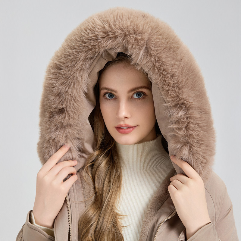 Best women's beige winter coat with faux fur hood warm parka jacket Best women's beige winter coat with faux fur hood warm parka jacket - Image 7