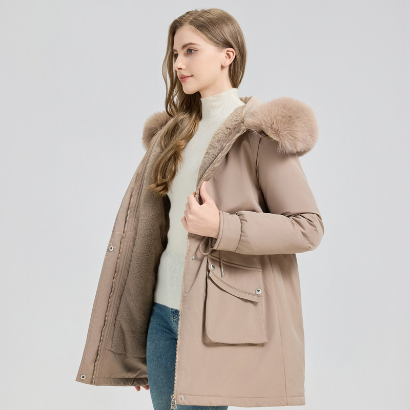 Best women's beige winter coat with faux fur hood warm parka jacket Best women's beige winter coat with faux fur hood warm parka jacket - Image 5