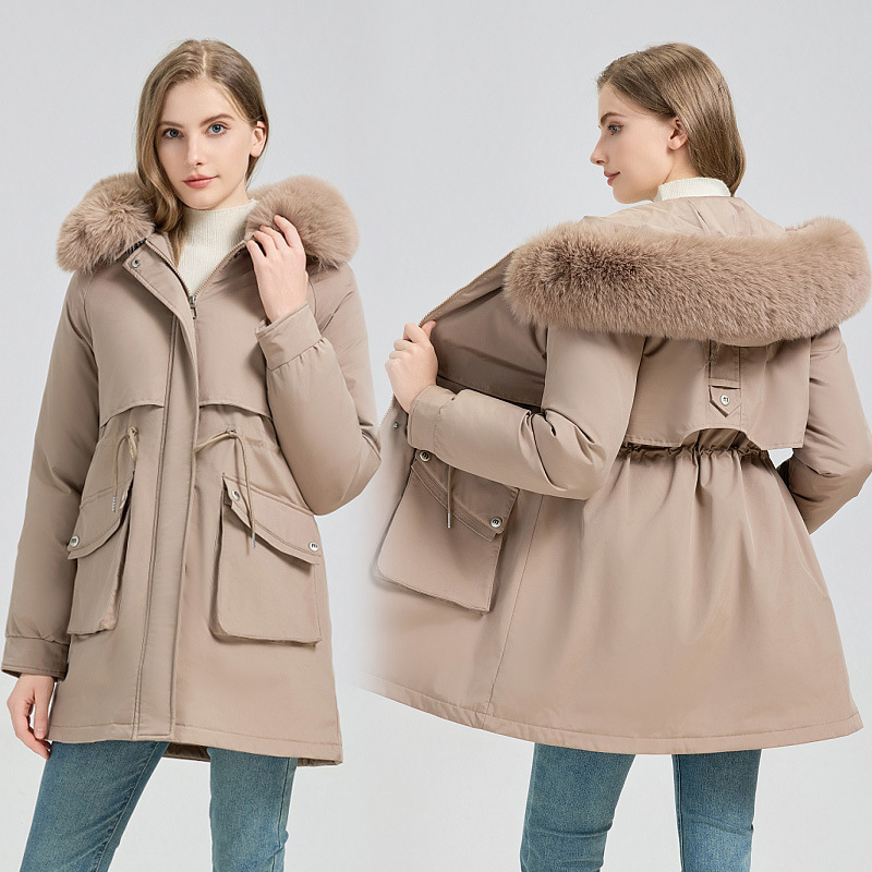 Best women's beige winter coat with faux fur hood warm parka jacket Best women's beige winter coat with faux fur hood warm parka jacket