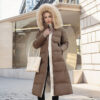Women's Belted Quilted Winter Coat with Faux Fur Hood