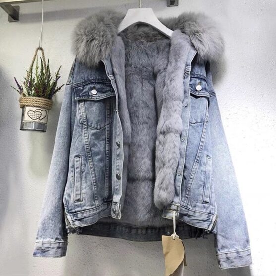 Black Jean Jacket with Hoodie For woman - Image 5