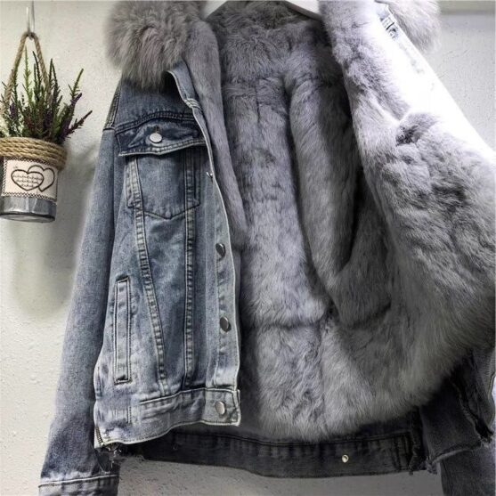 Black Jean Jacket with Hoodie For woman - Image 2