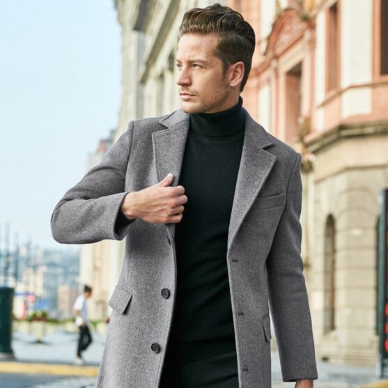 Mens Long Wool Coat - Grey - Image 6
