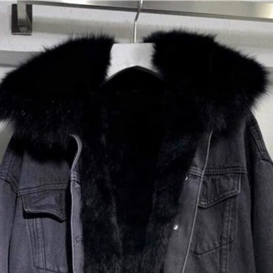 Black Jean Jacket with Hoodie For woman - Image 4