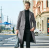 Mens Long Wool Coat - Grey