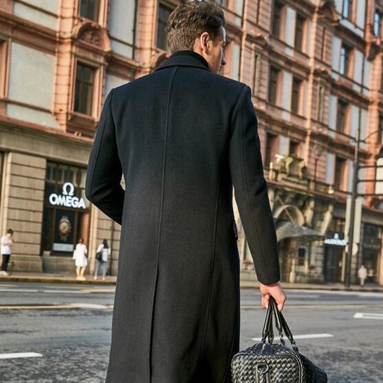 Mens Long Wool Coat - Grey - Image 3