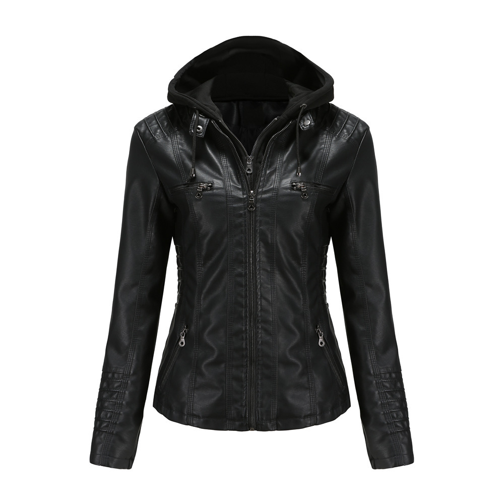 Women’s Leather Hooded Jacket Women’s Leather Hooded Jacket - Image 2