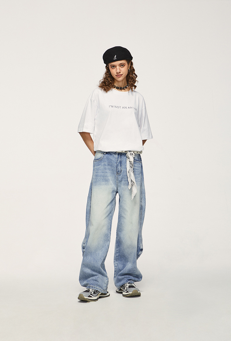 Men’s Loose Fit Washed Gradient Denim Pants Men’s Loose Fit Washed Gradient Denim Pants - Image 5