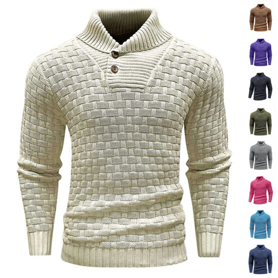 Men’s Slim Fit Shawl Collar Basket Weave Pullover