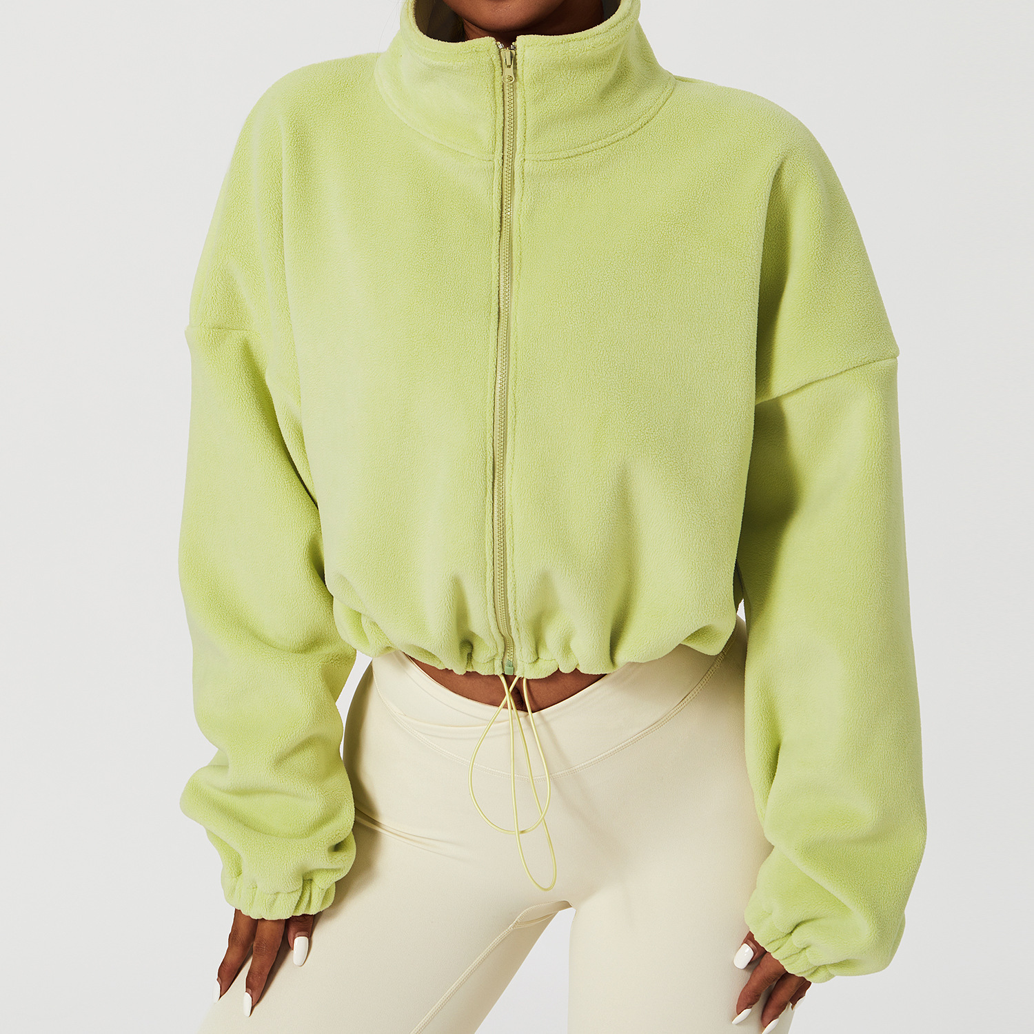 Women's Cropped Fleece Zip Up Jacket Women's Cropped Fleece Zip Up Jacket - Image 2
