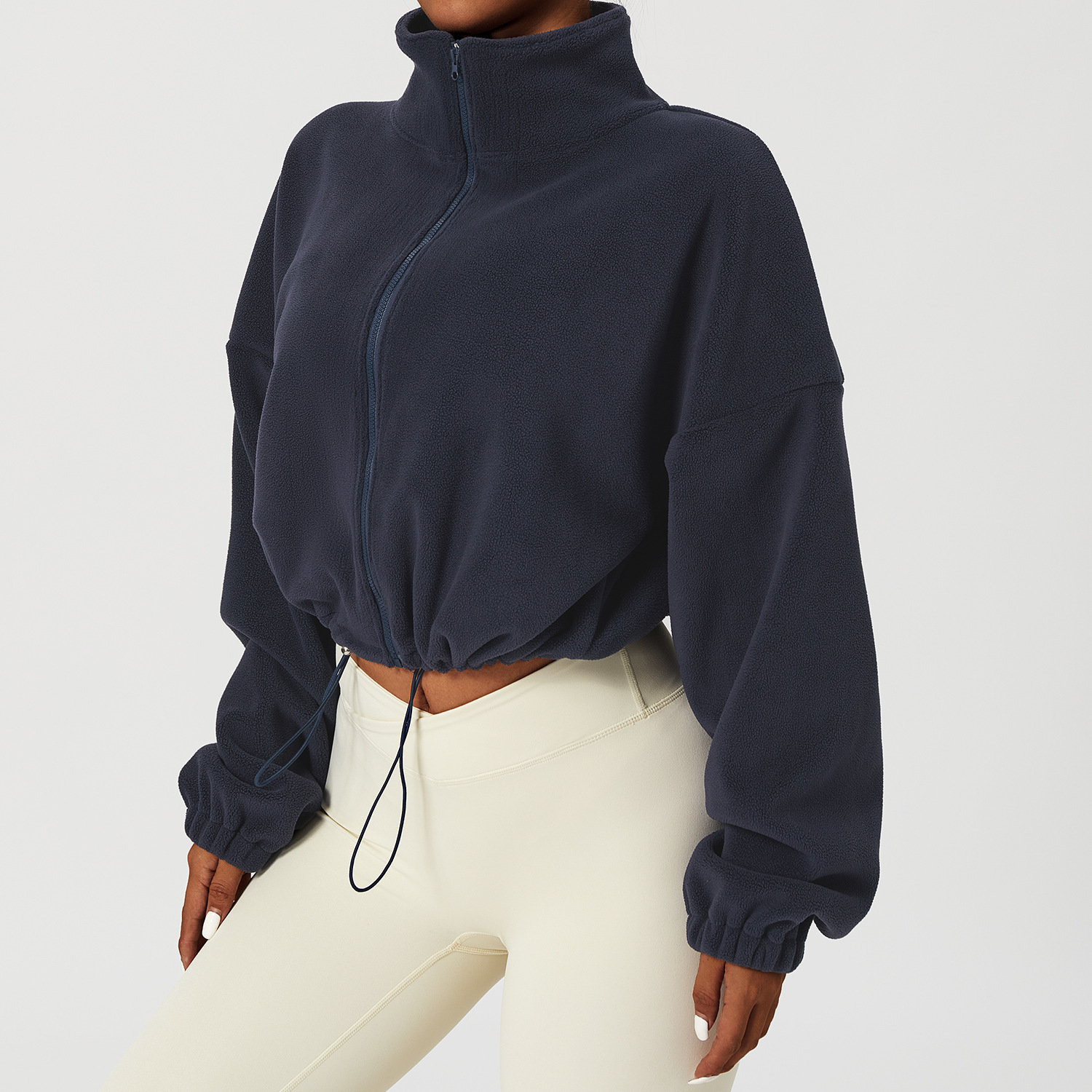 Women's Cropped Fleece Zip Up Jacket Women's Cropped Fleece Zip Up Jacket - Image 3