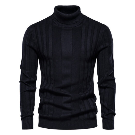 Men’s High Collar Slim Fit Pullover – Cotton Jacquard Long Sleeve Casual Sweater
