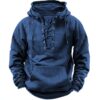 Men’s Retro Lace-Up V-Neck Hoodie – Vintage Henley Style Tactical Sweatshirt