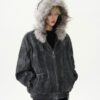 Men's Vintage Wash Suede-Touch Oversized Jacket with Plush Fur Hood