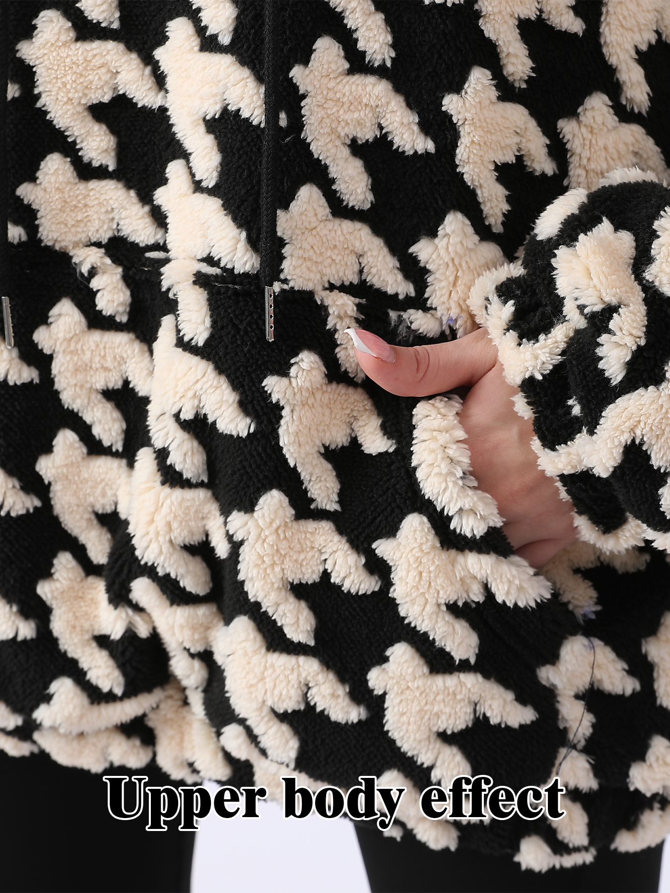 Cozy Houndstooth Sherpa Hoodie - Women’s Warm Oversized Teddy Pullover | Luxe Clothing Cozy Houndstooth Sherpa Hoodie - Women’s Warm Oversized Teddy Pullover - Image 9