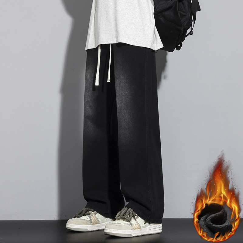 Men's Baggy Fleece Lined Jeans - Y2K Relaxed Straight Leg Thermal Denim Pants | Luxe Clothing Men's Baggy Fleece Lined Jeans - Y2K Relaxed Straight Leg Thermal Denim Pants - Image 8