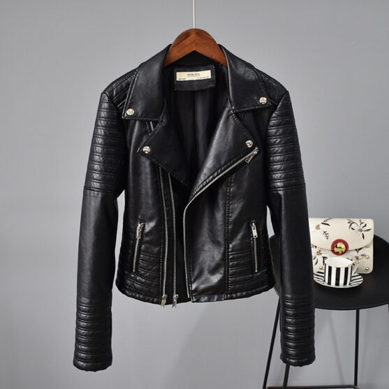 Women’s Black Cropped PU Moto Jacket