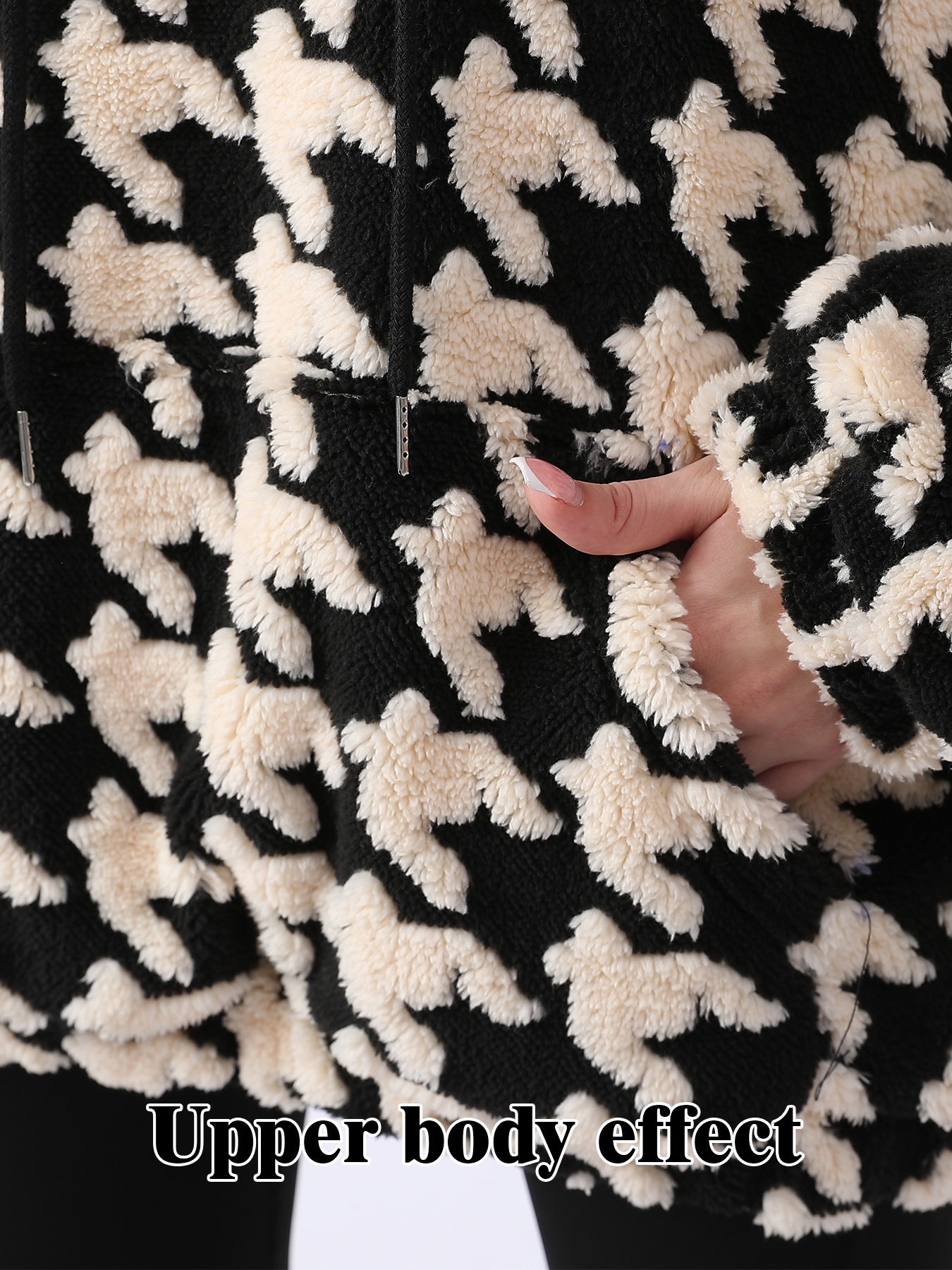Cozy Houndstooth Sherpa Hoodie - Women’s Warm Oversized Teddy Pullover | Luxe Clothing Cozy Houndstooth Sherpa Hoodie - Women’s Warm Oversized Teddy Pullover - Image 2