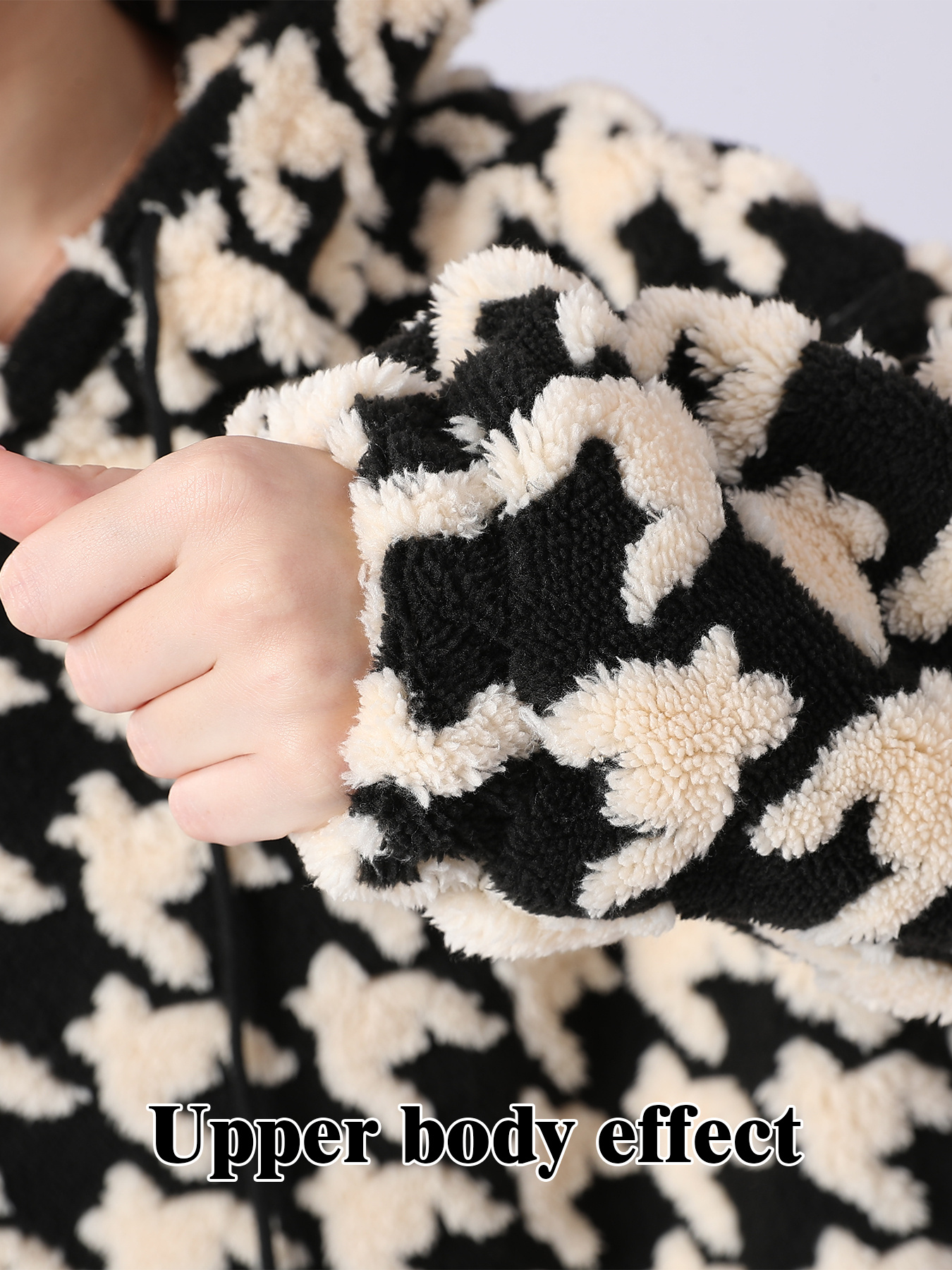 Cozy Houndstooth Sherpa Hoodie - Women’s Warm Oversized Teddy Pullover | Luxe Clothing Cozy Houndstooth Sherpa Hoodie - Women’s Warm Oversized Teddy Pullover - Image 3