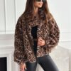 Women's Leopard Print Faux Fur Cropped Winter Jacket