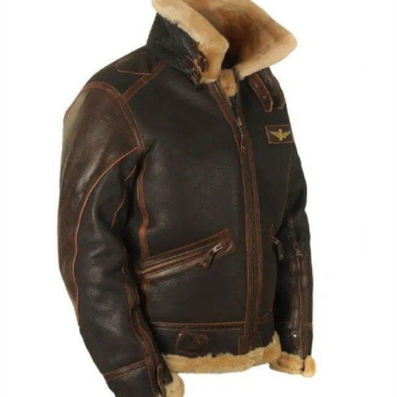 Men's Vintage Faux Leather Jacket - Sherpa Lined B3 Bomber Flight Coat