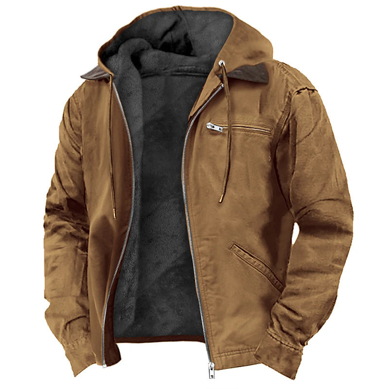 Men's Fleece-Lined Hooded Canvas Jacket | Luxe Clothing Men's Fleece-Lined Hooded Canvas Jacket