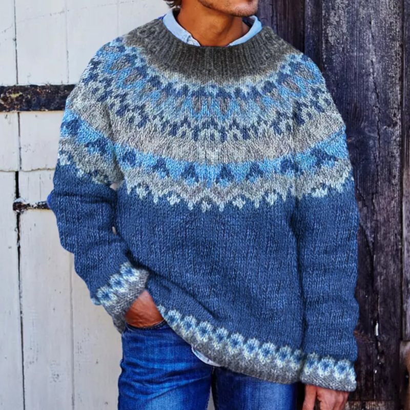 Men's Fair Isle Crewneck Pullover Sweater | Luxe Clothing Men's Fair Isle Crewneck Pullover Sweater - Image 2