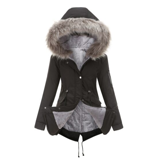 Women’s Faux Fur Hooded Winter Parka – Fleece Lined Utility Jacket