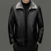 Men’s Classic Fleece-Lined Winter Leather Jacket with Faux Fur Collar